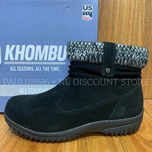 KHOMBU Women's Laura All Weather Ankle Suede Snow Boots, Black, Select Your Size